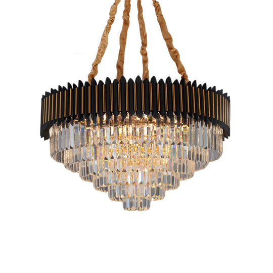 Modern Black And Gold Conic Pendant Chandelier With Crystal Block Shade - Simplicity 6/12-Bulb