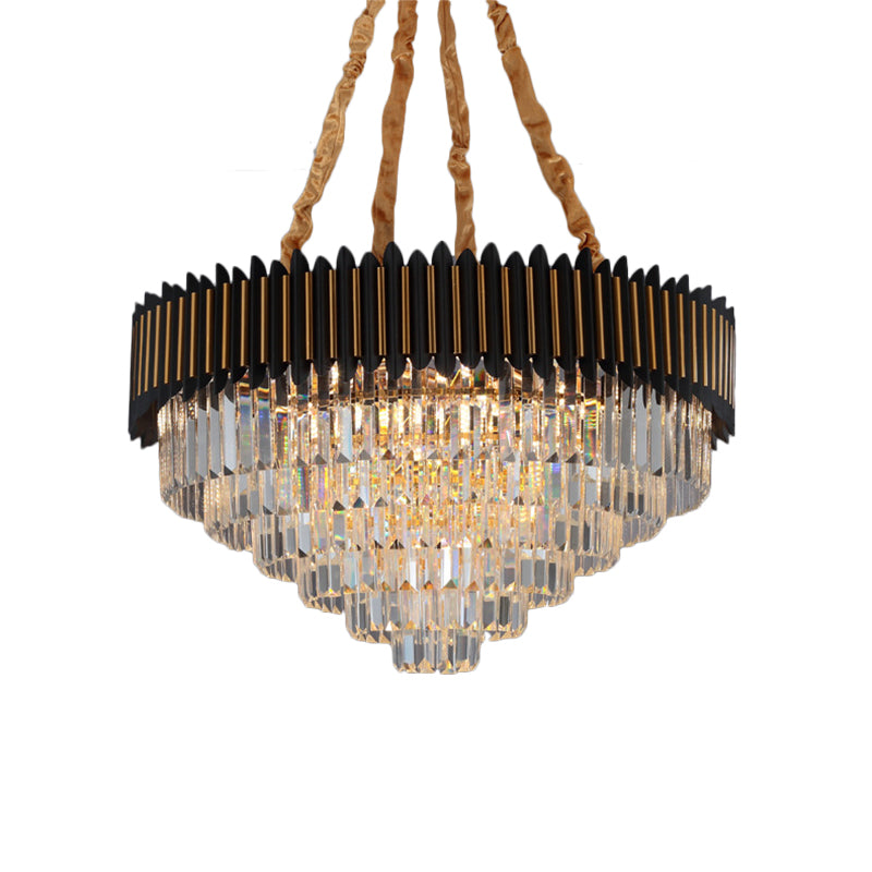 Modern 6/12-Bulb Hanging Chandelier: Black & Gold Pendant Light With Crystal Block Shade