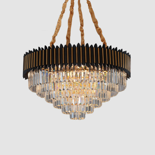 Modern 6/12-Bulb Hanging Chandelier: Black & Gold Pendant Light With Crystal Block Shade