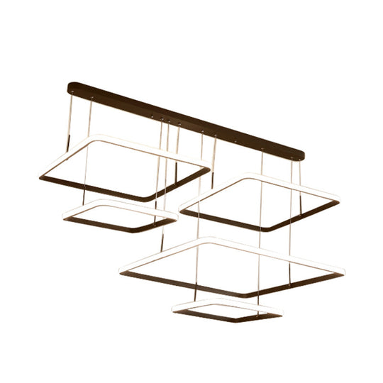 Contemporary 2/3/5-Head Chandelier Lamp - Brown Rectangle Suspension Light With Acrylic Shade In