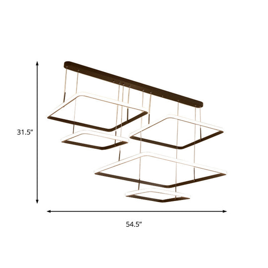 Contemporary Chandelier Lamp - Modern Brown Rectangle Suspension Light With Acrylic Shade In