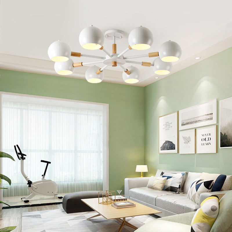 Modern Metal Ball Pendant Chandelier - Grey/White 3/6/8 Heads Living Room Ceiling Light