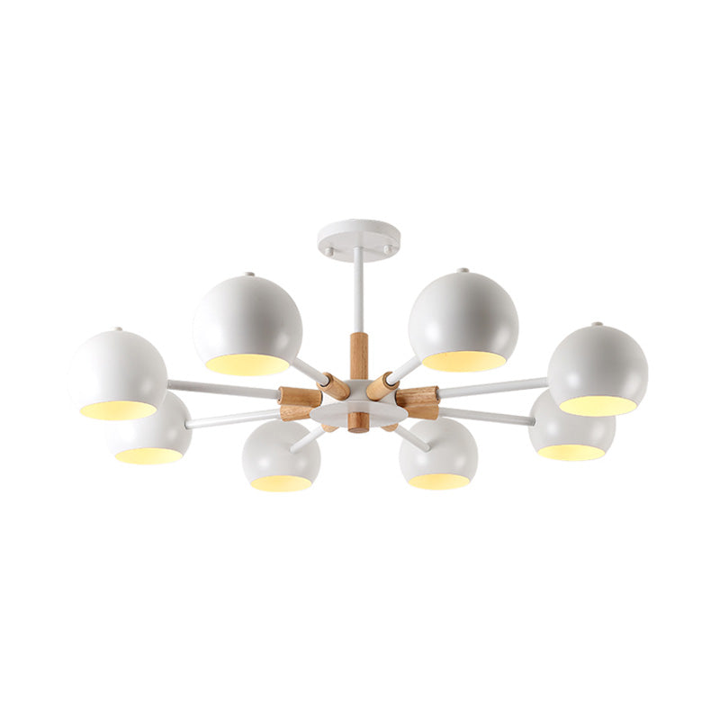 Modern Metal Ball Pendant Chandelier - Grey/White 3/6/8 Heads Living Room Ceiling Light