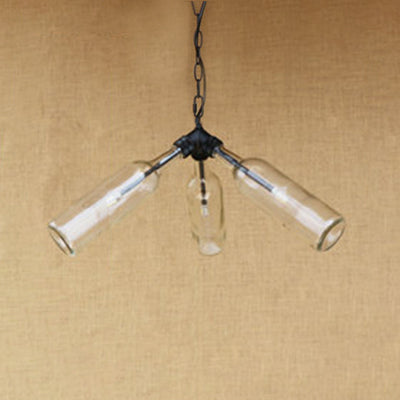 Rustic Blue/Clear Glass Pendant Light Fixture With Chain - Stylish 3 Bulbs Bottle Chandelier Lamp