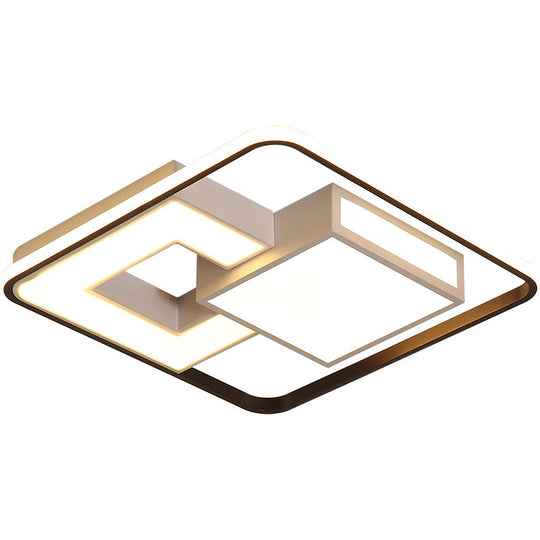 Contemporary Black And White Led Flush Mount Lamp In Warm/White Light - Metallic Block Design For