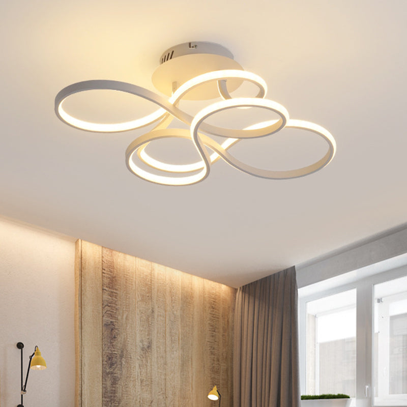 Contemporary Acrylic Twisted Semi Flush Mount Led Ceiling Light In Black/Gold/White - White
