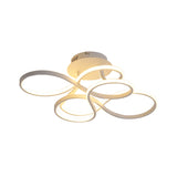 Contemporary Acrylic Twisted Semi Flush Mount Led Ceiling Light In Black/Gold/White - White