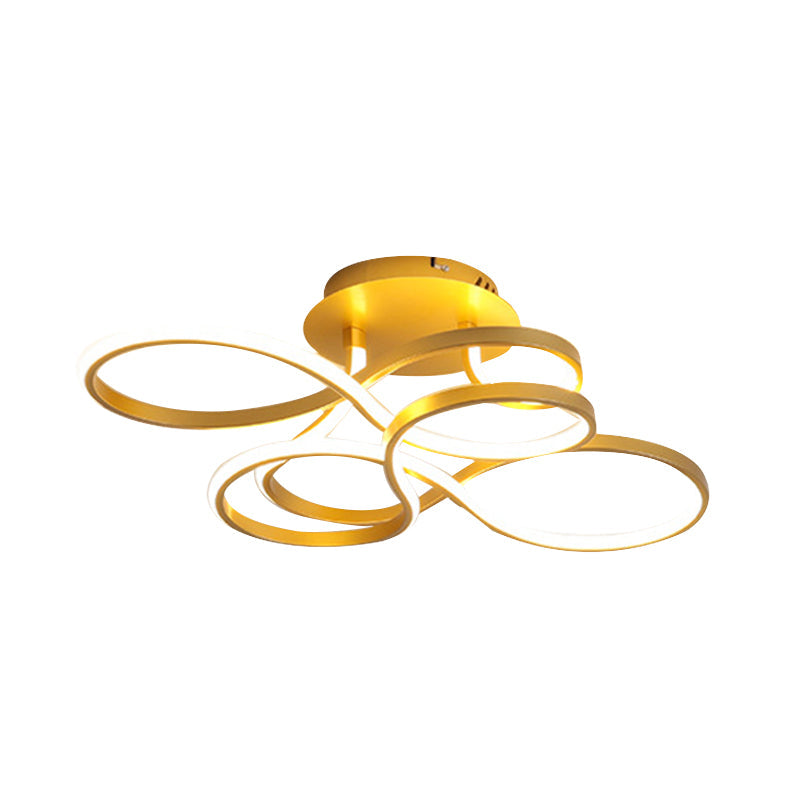 Contemporary Acrylic Twisted Semi Flush Mount Led Ceiling Light In Black/Gold/White - White