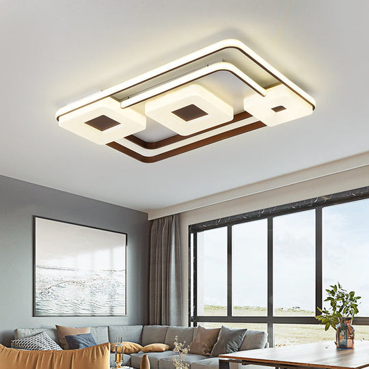 16/19.5/35.5 Coffee Square/Rectangular Led Flush Mount Lamp - White Light Acrylic Ceiling For Living