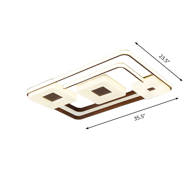 16’/19.5’/35.5’ Coffee Square/Rectangular Led Flush Mount Lamp - White Light Acrylic Ceiling