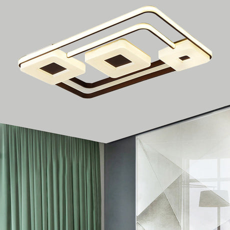 16/19.5/35.5 Coffee Square/Rectangular Led Flush Mount Lamp - White Light Acrylic Ceiling For Living