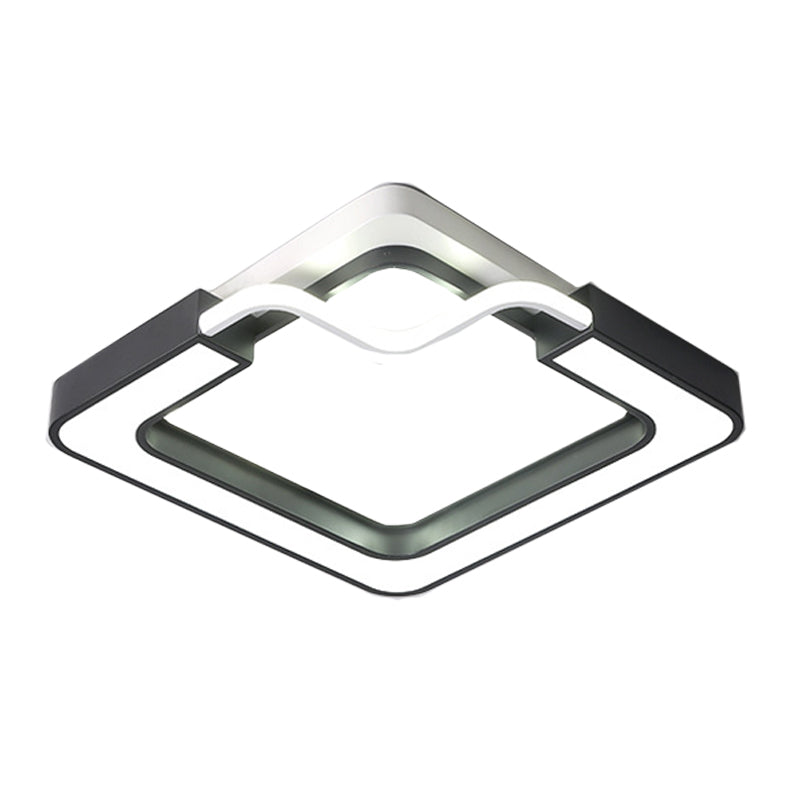 16’/19.5’ Contemporary Metal Led Flush Mount Lamp – Black/White Square/Round Ceiling Fixture