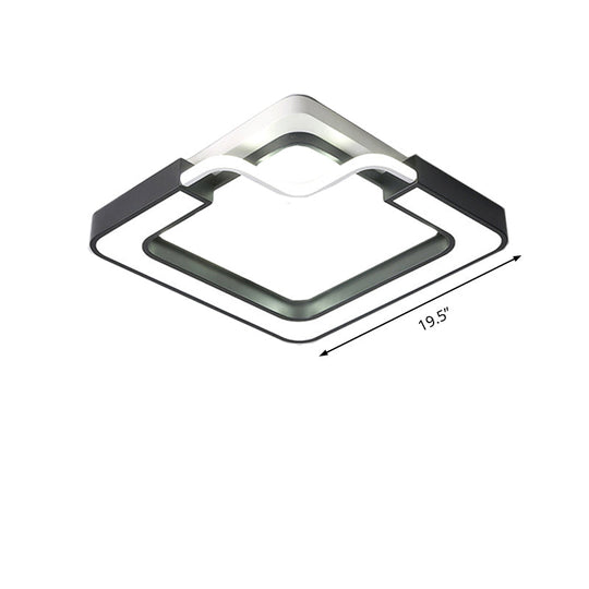 16’/19.5’ Contemporary Metal Led Flush Mount Lamp – Black/White Square/Round Ceiling Fixture
