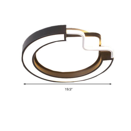 16’/19.5’ Contemporary Metal Led Flush Mount Lamp – Black/White Square/Round Ceiling Fixture