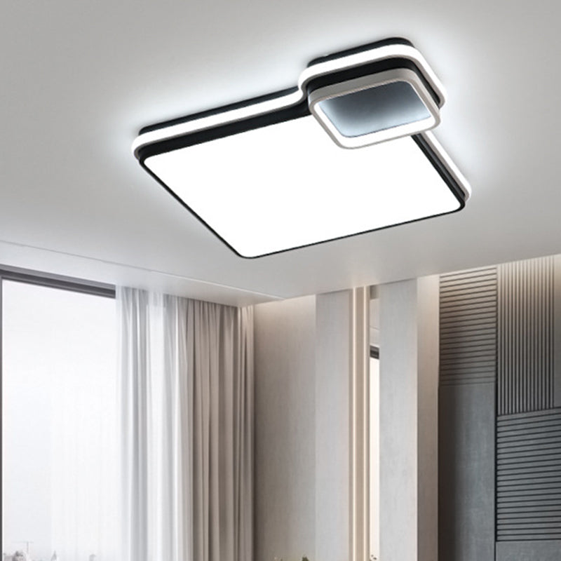 Led Bedroom Flushmount Lighting | 19’ Or 23’ Black & White Round/Square Shape Acrylic Shaded