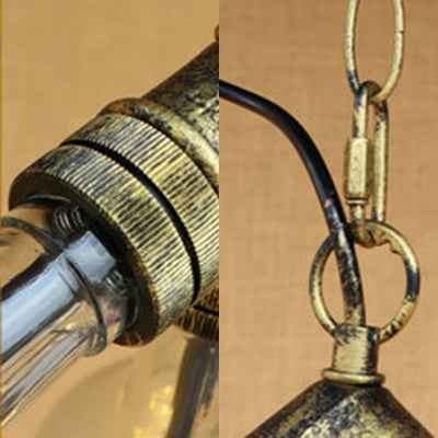 Industrial Style 3-Light Glass Bottle Chandelier With Pipe Design In Black/Clear