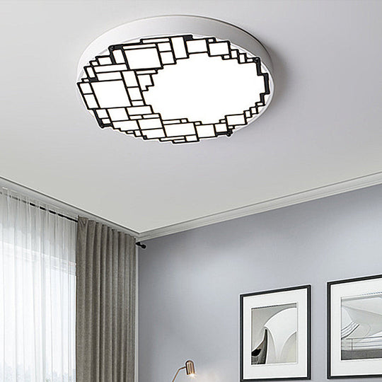Led Round Flush Mount Ceiling Light 16’/19.5’ W Simple Metallic Bedroom Fixture | White Wall