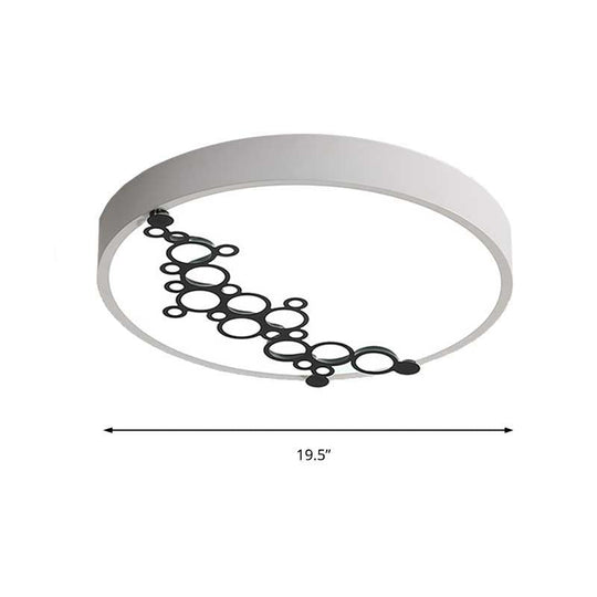 Simple Iron Led Flushmount Bedroom Light – 16’/19.5’ Round/Square Flush With Bubble Pattern White