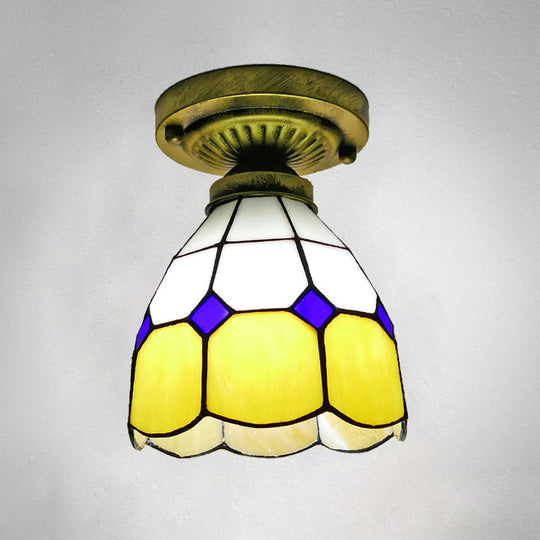 Classic Bell Shade Glass Semi Flush Ceiling Light - 1 Head Mount Yellow / 6