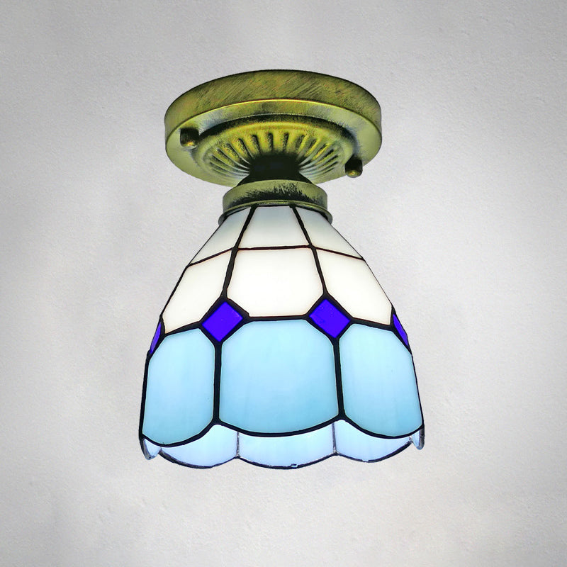 Classic Bell Shade Glass Semi Flush Ceiling Light - 1 Head Mount Sky Blue / 6