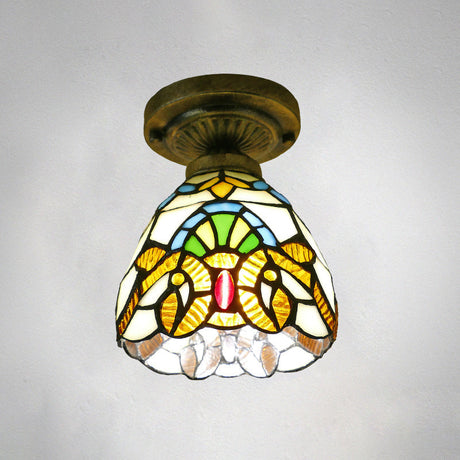 Stained Glass Vintage Dome Ceiling Light Fixture For Corridor - Semi Flush Includes 1 Bulb Beige / 6