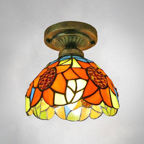 Stained Glass Vintage Dome Ceiling Light Fixture For Corridor - Semi Flush Includes 1 Bulb Yellow /