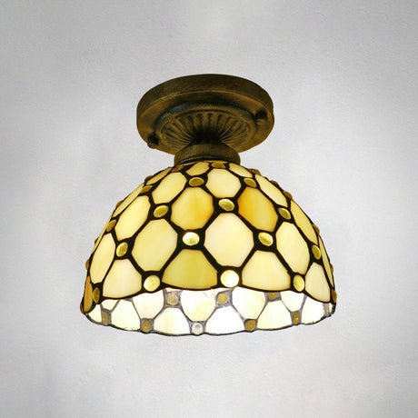 Stained Glass Vintage Dome Ceiling Light Fixture For Corridor - Semi Flush Includes 1 Bulb Yellow /