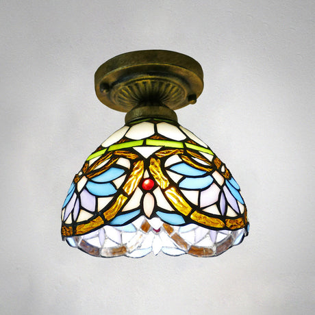 Stained Glass Vintage Dome Ceiling Light Fixture For Corridor - Semi Flush Includes 1 Bulb Gold / 8
