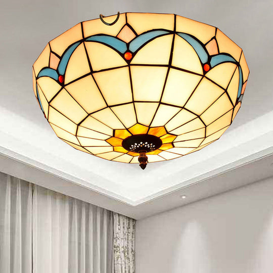 Stained Art Glass Flush Mount Ceiling Light With Traditional Bowl Shade White / 16