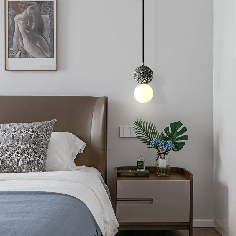Minimalist Frosted Glass Pendant Light With Terrazzo Decor For Dining Room Black