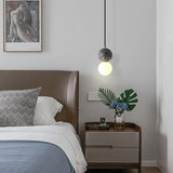Minimalist Frosted Glass Pendant Light With Terrazzo Decor For Dining Room Black