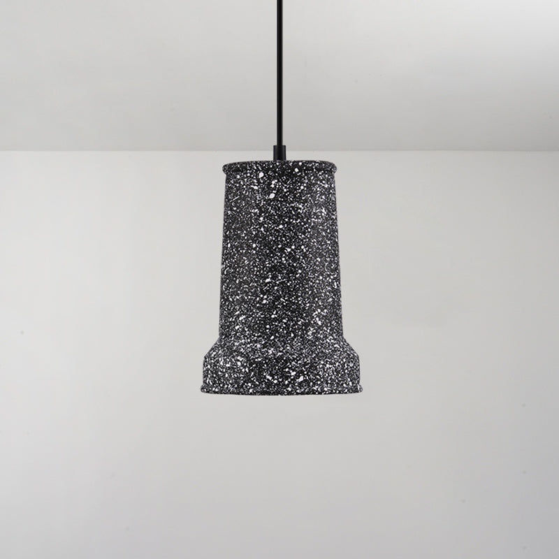 Modern Geometric Shade Ceiling Light - Single Hanging Lamp For Dining Room In Cement Finish Black /