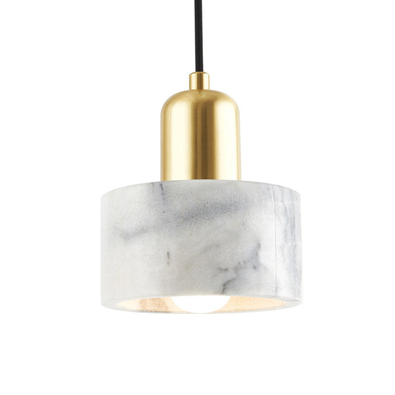 Minimalist Drum Shade Marble Ceiling Light: White Hanging Pendant For Bedroom