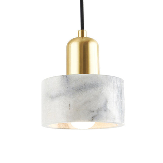 Minimalist Drum Shade Marble Ceiling Light: White Hanging Pendant For Bedroom