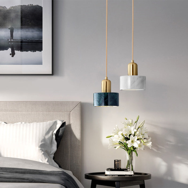 Sleek Round Shade Pendant Light With Marble Accent – Ideal For Elegant Dining Rooms