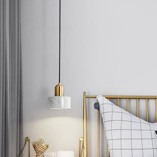 Marble Pendant Light - Round Shade Simple Suspension Fixture For Dining Room Lighting