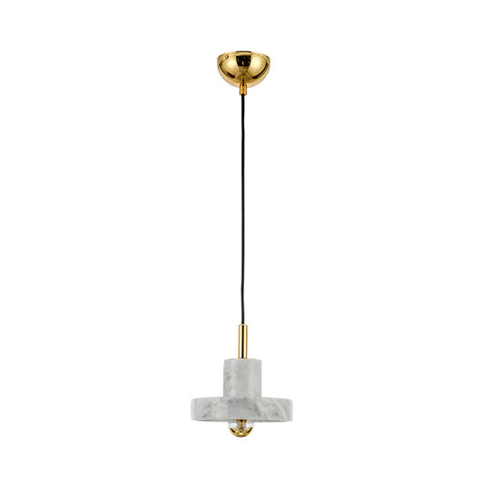 Minimalistic Marble Lid Ceiling Light - Elegant Single-Bulb Hanging Lamp For Dining Room