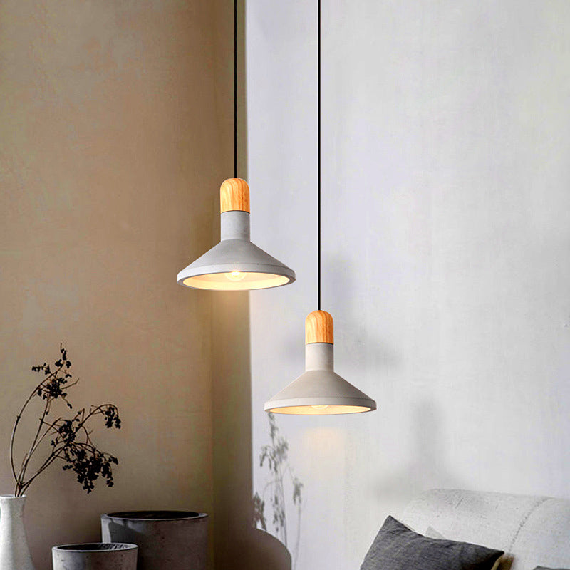 Grey Cement Funnel Pendant Light For Minimalist Dining Room - Single Bulb Suspension Fixture