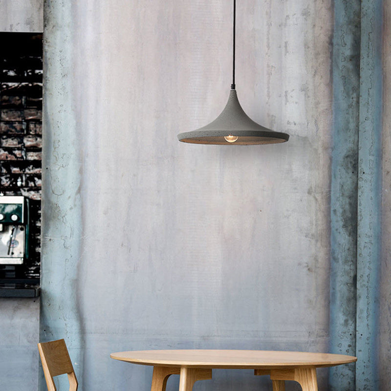 Nordic Style Grey Pendant Ceiling Light With Conical Cement Suspension - 1 Bulb