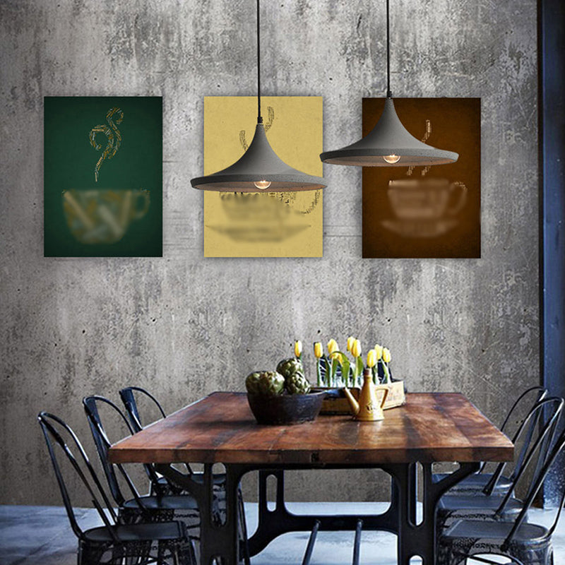 Nordic Style Grey Pendant Ceiling Light With Conical Cement Suspension - 1 Bulb