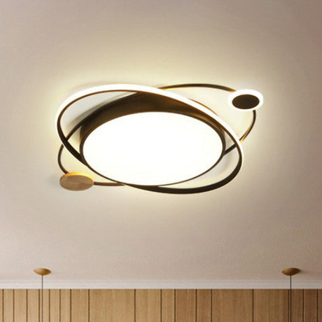 Macaron Led Orbit Flush Mount Lighting For Kids’ Bedroom Ceiling - Metallic Color Black / Small