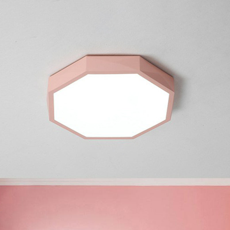 Sleek Octagon Led Flush Mount Lighting Fixture For Bedrooms Pink / Small Warm