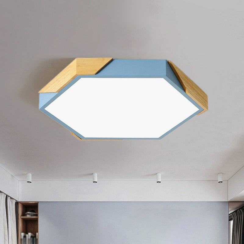 Nordic Style Led Acrylic Hexagon Flush Mount Ceiling Light For Bedroom Blue / Small