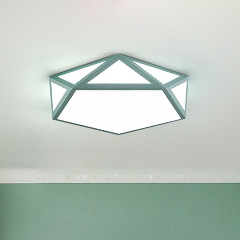 Modern Nordic Pentagon Led Flush Mount Light Fixture For Bedrooms Green / White