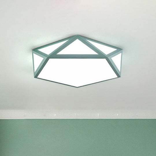 Modern Nordic Pentagon Led Flush Mount Light Fixture For Bedrooms Green / White