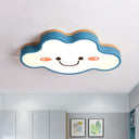 Smiling Cloud Led Flush Mount Ceiling Light - Frosted Acrylic Bedroom Lighting Fixture For Kids
