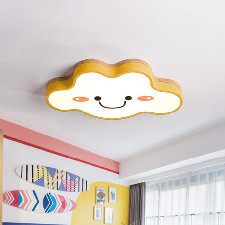 Smiling Cloud Led Flush Mount Ceiling Light - Frosted Acrylic Bedroom Lighting Fixture For Kids