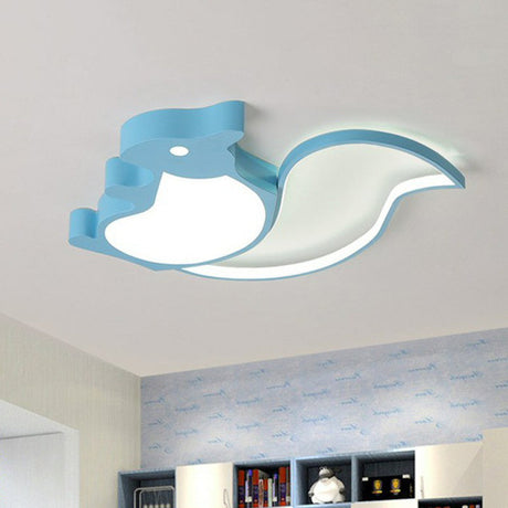 Kids Metallic Blue Led Squirrel-Shaped Flush Light For Bedroom Ceiling