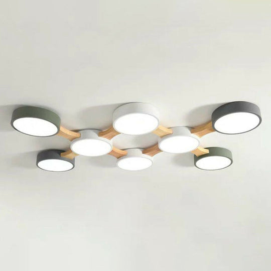 Round Led Flush Mount Metallic Ceiling Light In Gray - Green - Minimalist Modern Design 8 / Warm