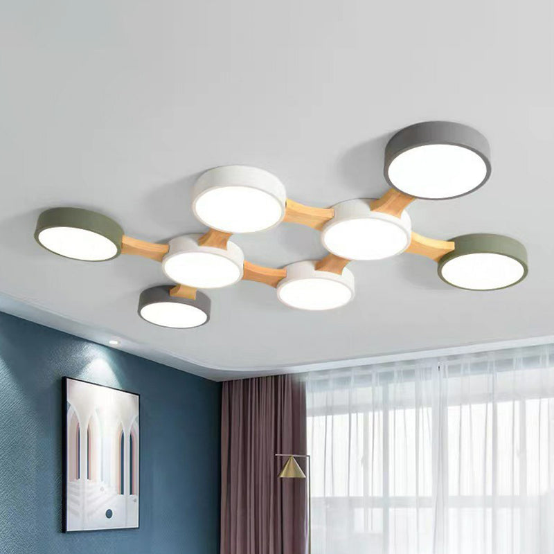 Round Led Flush Mount Metallic Ceiling Light In Gray - Green - Minimalist Modern Design